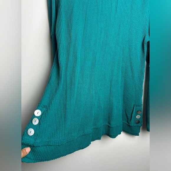Soft SurroundingsBlueTeal Boho retro Thermal waffle knit Long Sleeve tunic top L - Picture 5 of 12